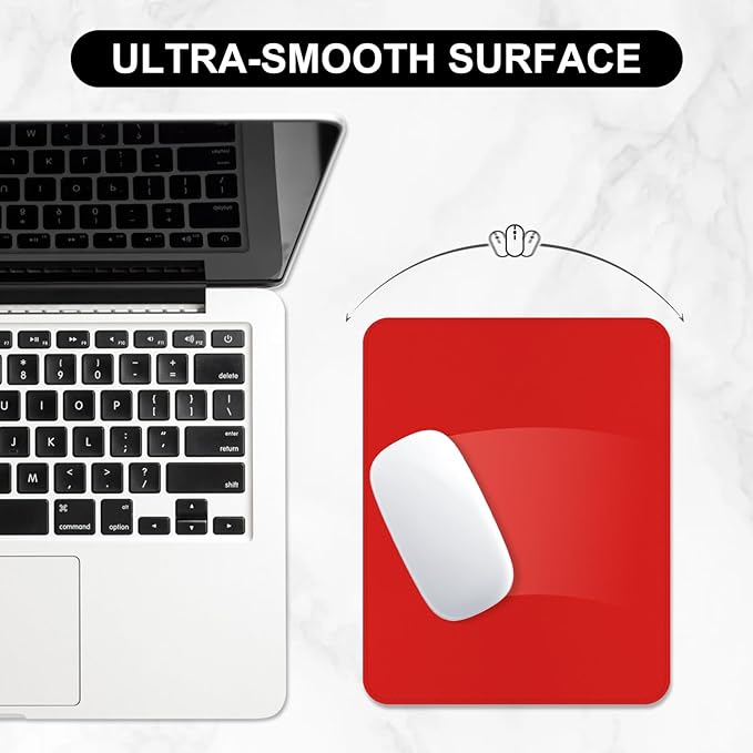 Leather Mouse Pad, Office Mouse Mat Non-Slip Rubber Base Stitched Edge Washable Waterproof Rectangular Mousepad for Office Gaming PC Laptop, 9.8" x 7.9", Bright Red