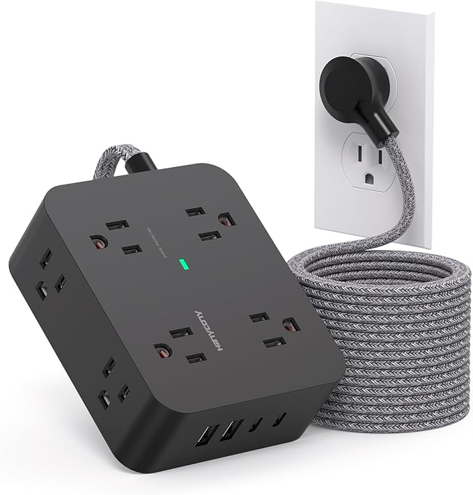 HANYCONY Extension Cord 25 Ft, Surge Protector Power Strip with 8 Outlets 4 USB Ports(2 USB C), Long Cord, Wall Mount, Desk USB Charging Station for Home Office College Dorm Room Essentials