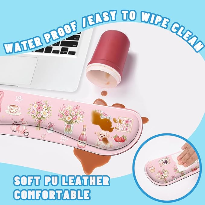 Pink Collage Desk Mat Set Coquette Floral Cute Aesthetic Large Mouse Pad with Wrist Rest 4in1 Desk Mat for Desktop Ergonomic Computer Desk Arm Wrist Anti-Slip Computer Mouse Pad Home Office Gaming