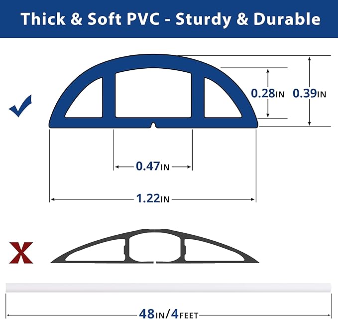 ZhiYo 4ft Cord Covers for Wires on Floor, Cord Hider Floor Hide Power Extension Cords, Soft PVC Cable Cover Cable Protector, Wire Cavity W0.47in H0.28in, White