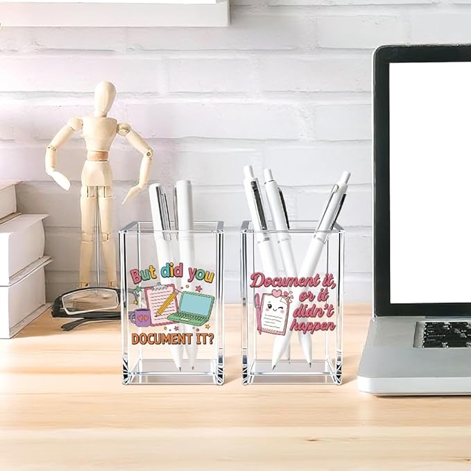 Document It Acrylic Pen Holder Cup Set 2, Cute Pencil Holder Desk Organizer, Funny Desk Accessories, Work Humor Gifts, Sarcastic Office Gifts for Women Coworkers Teachers Nurses Employees Teams