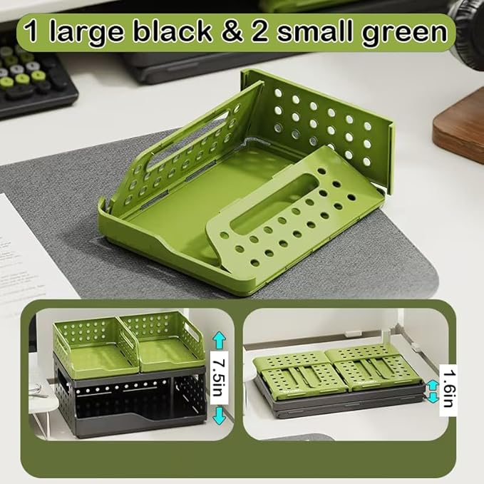 Stackable Desk Organizer, Desktop File Organizers, Tool-Free Assembly Organizer, Stationery, Office Organization(1 Large Black & 2 Small Green).