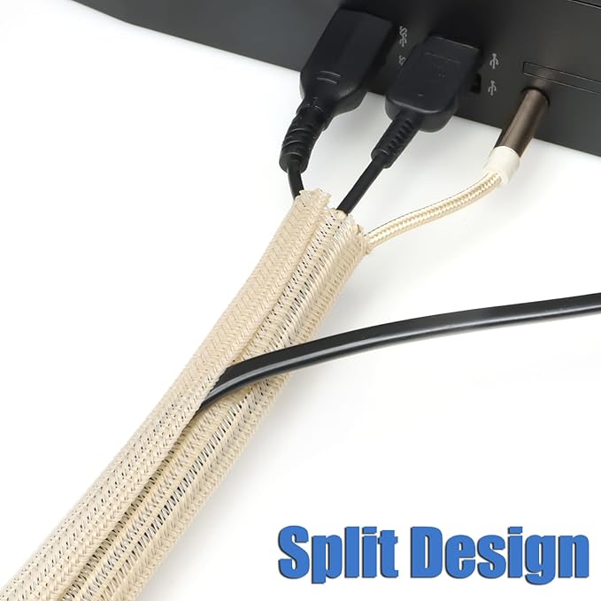 PET Braided Cable Sleeve Wire Protector Cable wrap Wire Covers for Cords Cable Sleeves Cord Management Cable Management Sleeve (10 Feet, Wood Color, 13mm(1/2 inch))