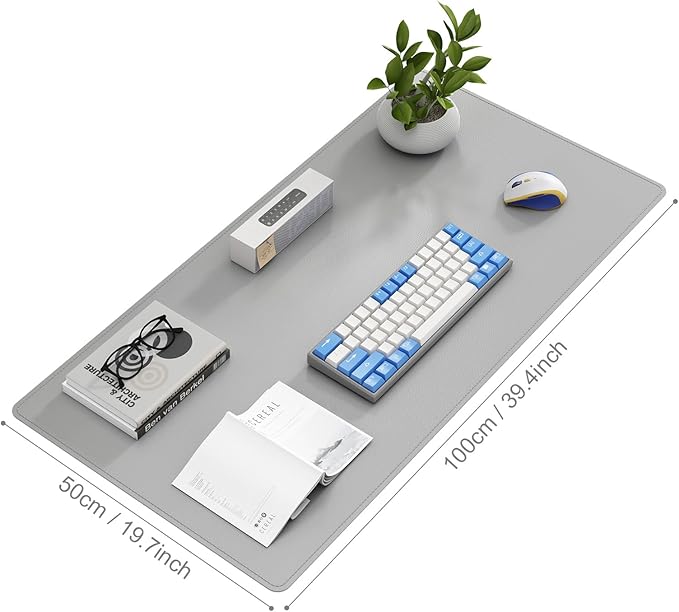 DAWNTREES Desk Mat for Desktop,PU Leather Desk Pad Protector,Non Slip, Large Mouse Pad and Keyboard Mat, Waterproof Writing Pad for Office and Home (Light Gray,39.4''x19.7'')