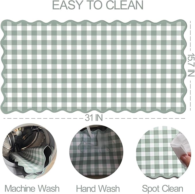 Scalloped‌ Sage Green Checkered Desk Mat Cute Pastel Large Gaming Mouse Pad Gingham Kawaii Cottagecore ‌Vintage‌ Girly Keyboard Computer Mat Aesthetic Desk Pad Accessories Office Decor for Women