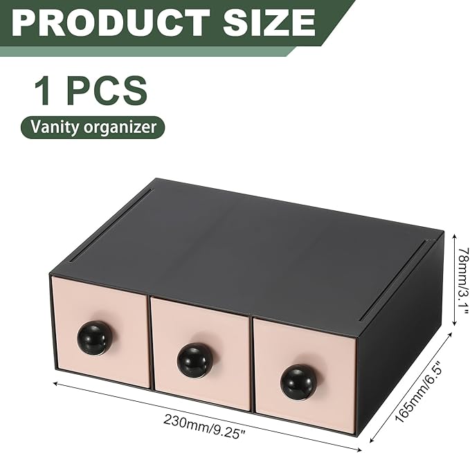 PATIKIL Small Stackable Storage Drawers, Stacking Drawers Mini Desk Bathroom Storage Organizer Cute with 3 Drawer Organizer Plastic for Desktop Office Pens Pencils Tape Charger, Light Pink