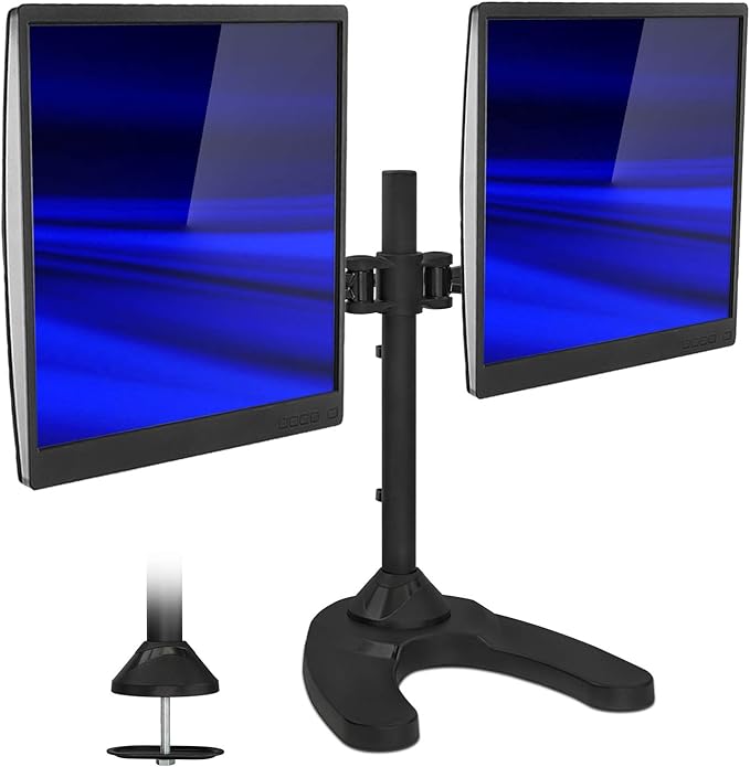 Mount-It! Dual Monitor Stand for Desk, Adjustable Monitor Stand for 2 Screens up to 27", 22 lbs Each, VESA 75x75 100x100, Full Motion Arms, Free Standing Base or Grommet Mount, MI-792