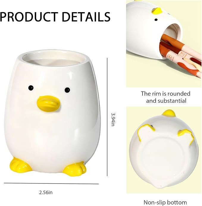 Desk Organizer Set of 2 For Office School Ceramic Pen and Paper Clip Holder for Desk Cute Cartoon Animal Stand Pencil Cup Pot Desk Organizer - Set incl. Ceramic Pen Holder and Paper Clip Holder
