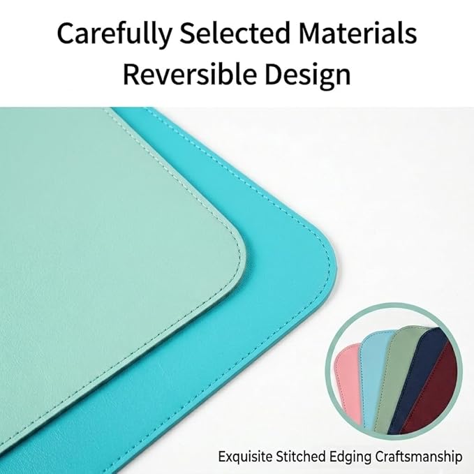 Double Sided Nail Art Table Mat, Soft Microfiber Leather Nail Hand Rest Mat, Waterproof Nail Arm Rest, Nail Mat for Manicure Table Nail Technician, for Desk, Dining Table, Green & Blue (MAT ONLY)