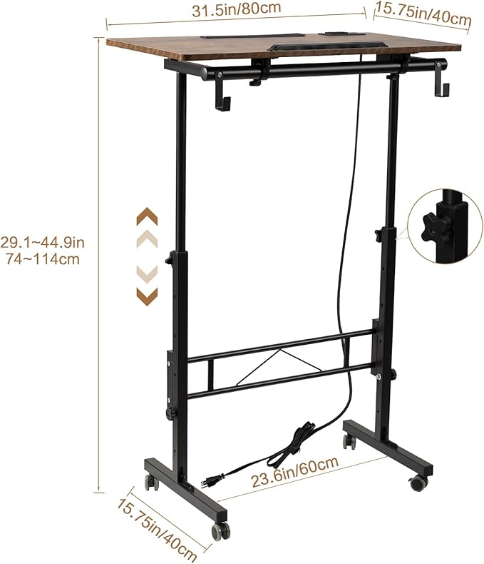 SIDUCAL Standing Desk Height Adjustable with Tiltable Tabletop, Rustic Brown