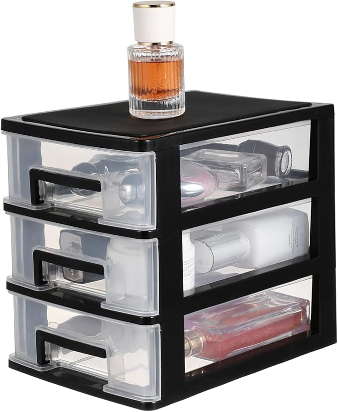 Plastic Stacking Desktop Storage Drawers 3-Drawer Storage Organizer, Small Organizer Box Makeup Container Case for Home Office Stationery Jewelry and Cosmetics