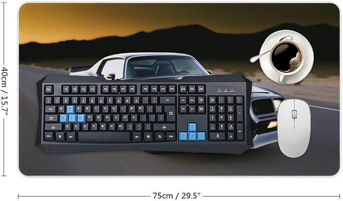 Car Large Mouse Pad Gaming Mousepad Classic Automotive Black Cool American Muscle Car Desk Mat for Keyboard and Mouse Mat Non-Slip Rubber Desk Pad 40X75cm