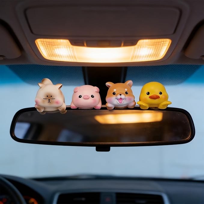 Computer Monitor Decor,Car Dashboard Decor,Cute Mini Animal Figurines,Resin Desk Decor, Mini Animal Statues for Aesthetic Room, Planter Pot,Computer Monitor,Car Monitor Decoration (Yellow)