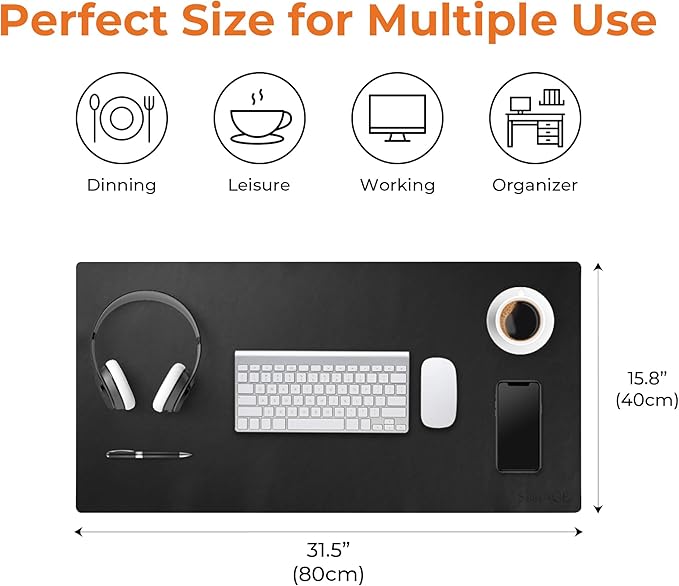 SenseAGE Leather Desk Protector Mat, Large Mouse Pad, Natural Rubber Non-Slip PU Leather Desk Blotter, Home and Office (31.5' x 15.8', Brown)