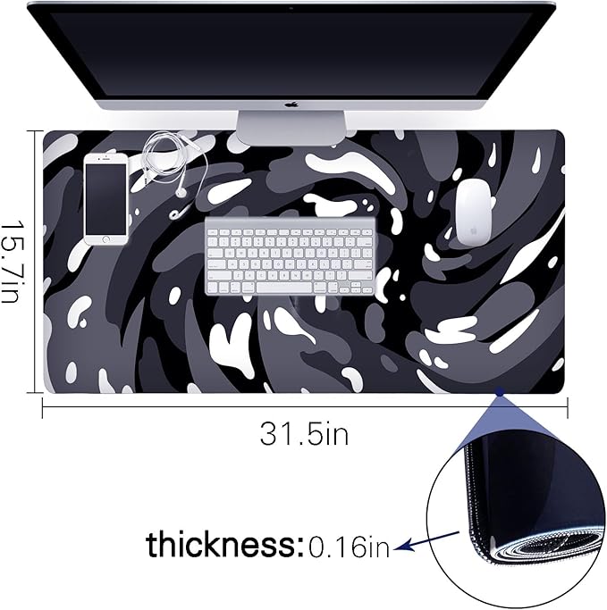 Fluid Pattern XXL Mouse Pad,Super Thick Waterproof Fluid Pattern Large Gaming Mousepad with Stitched Edge,Mouse Computer Desk Accessories,Non-Slip Base Mouse Keyboard Mat 800X400X4mm