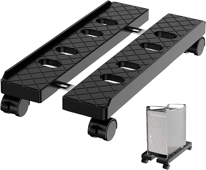 Adjustable Mobile CPU Stand, Ventilated Computer Tower Stand with 4 Caster Wheels Fits Most PC Tower, Under Desk CPU Holder PC Floor Cart Computer Riser for Gamers and Students (Large Black)