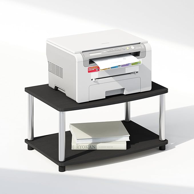 Furinno Turn-N-Tube Printer Stand with Storage, 2-Tier Printer Table, Under Desk Printer Stand, Toolless Assembly, for CPU, Office Supplies, Home Office, Americano