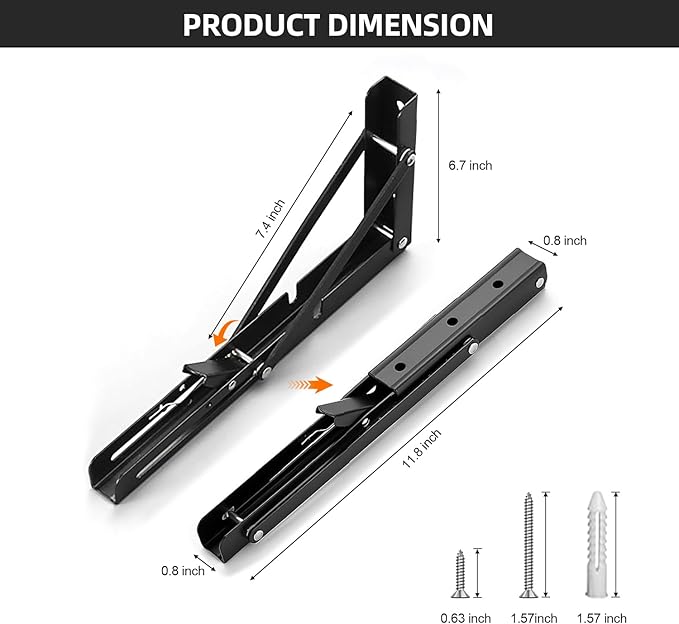 Folding Shelf Brackets 12 inch Foldable Shelf Bracket Heavy Duty Collapsible Shelf Brackets DIY Wall Mounted Fold Down Table Bracket Space-Saving for Benches Workstation (2PC, Max.Load 133 lbs)