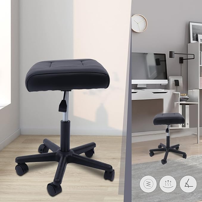 Footrest Stool Under Desk with Wheels, Adjustable Height Ergonomic Square Rolling Stool, Mobile Footrest with 360°Wheels for Home Office