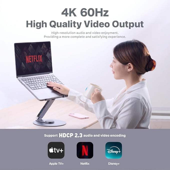 ADAM elements HUB 360 8-in-1 USB-C Docking Station, 360° Rotating Laptop Stand with 4K HDMI, 100W PD, USB 3.2, SD/TF Card Reader for MacBook Pro/Air M4 M3 M2, iPad & Windows Laptops