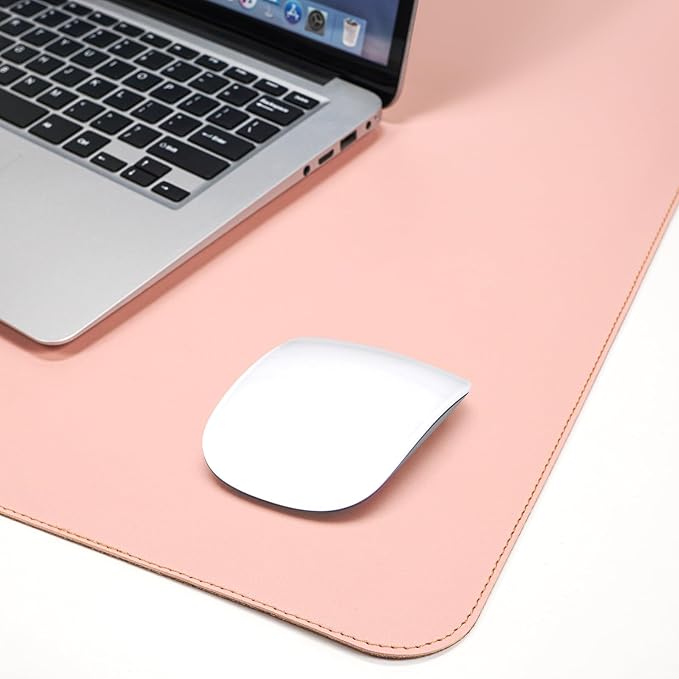 AFIING Cork Desk Mat 35.4" x 17", Dual-Sided Natural Cork & PU Leather Desk Pad, Non-Slip Waterproof Mouse Pad for Office, Home & Gaming (Rose Pink)