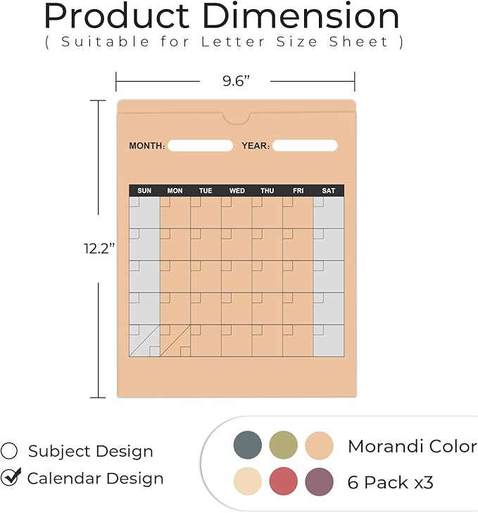 Y YOMA 18 Pack File Folder Jackets Letter Size Paper Pocket File Folder with Reinforced Straight-Cut Tab Pre-Printed Job Folders No Expansion Organizer, Morandi Colors, Vertical Calendar Design