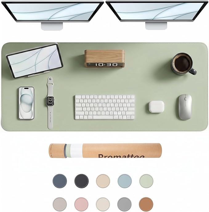 Large Desk Pad Non-Slip Desk Mat Protector for Keyboard Mouse Waterproof Vegan Leather Surface Faux Leather Laptop Mat Smooth Mouse Pad Premium Gift Tube Matcha Green 47" x 17"