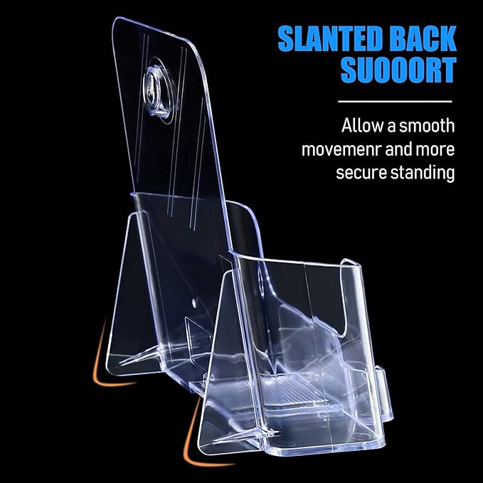 Remerry 4 Set 6.5 Inch Acrylic Brochure Holder with Business Card Pocket, Wide Bifold Clear Brochure Display Stand Flyer Holder for Pamphlet Literature Magazine Booklet, Desk or Wall Mount Display