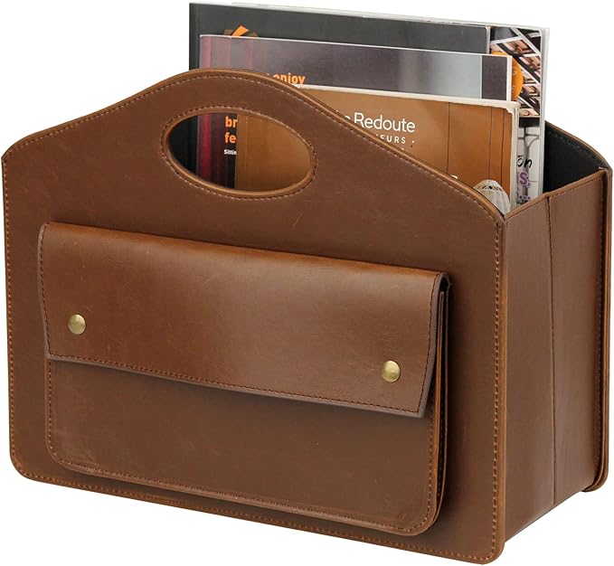 HofferRuffer Magazine Basket Holder, Foldable Magazine Rack, Document File Holder Organizer, File Folder, Newspaper Storage Bin Organizer for Home or Office (Brown)