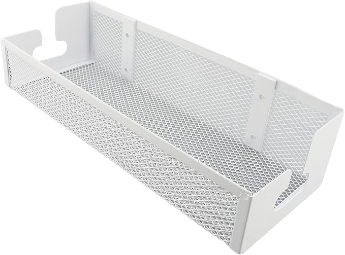 Under Desk Cable Management Tray Sturdy Mesh Desk Cable Organizer Box with Clamp Mount No Drill Installation for Office Home White Carbon Steel 127x340mm