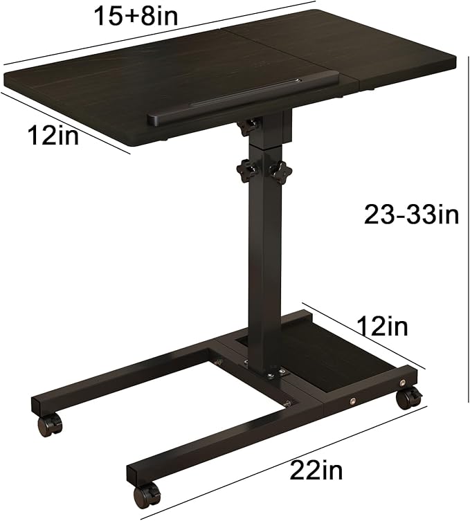 LINGMI Mobile Height Adjustable Laptop Desk with Mouse Pad, Portable Laptop Desk Rolling Tiltable Table with Small Side Table for Couch,Rolling Computer Stand