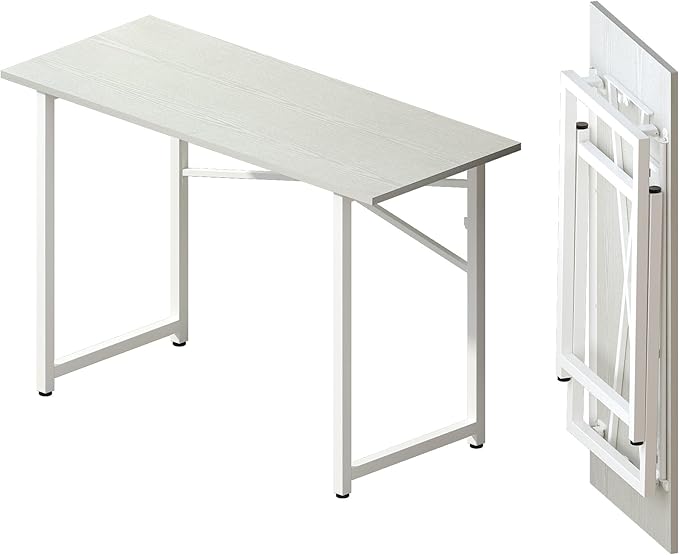 Lutown-Teen Folding Desk 47 inch No Assembly Required Home Office Table, Writing Gaming Computer Camping Desk, White