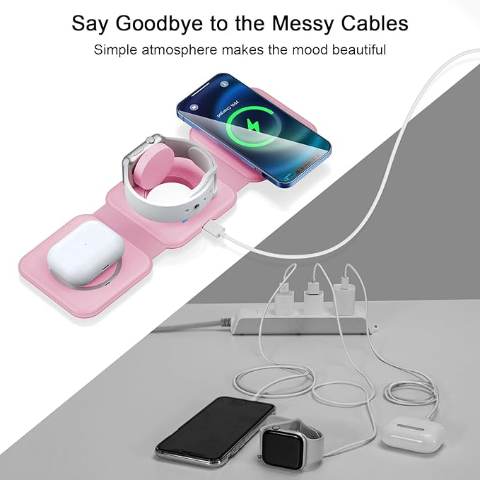 RTOPS Wireless Charger 3 in 1, Magnetic Travel Wireless Charging Station Multple Devices,GaN 3 in 1 Charging Station,Compatible for iPhone16/15/14/13/Pro/Max,iWatch,AirPods4/3/2/Pro(Adapter Includes)