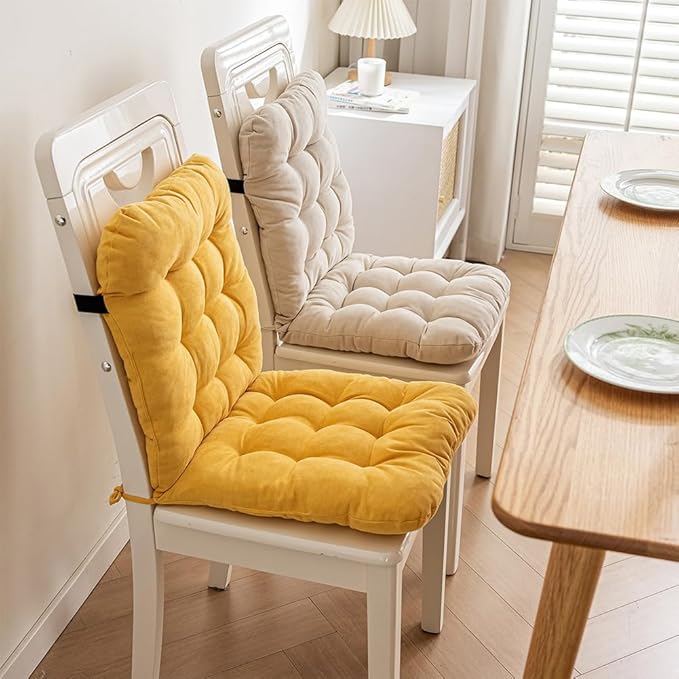 Desk Chair Cushion with Ties Office Seat Cushion Non-Slip Chair Pad with High Back Support for Dorm, Car, Office, Dining Room, Kitchen, Rocking Chairs (Beige)