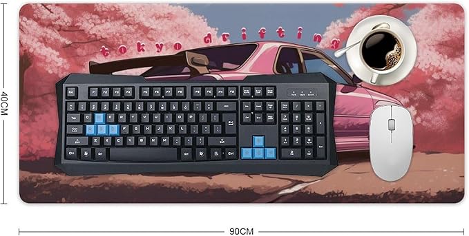 Car Gaming Mouse Pad Large Mousepad Japanese JDM Car R34 Pink Cherry Tree Anime Desk Mat for Keyboard and Mouse Mat Non-Slip Rubber Desk Pad 40x90cm, Style