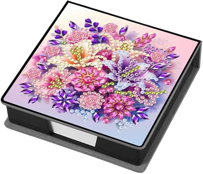 FRANDEK Flowers Creative Diamond Art Desk Organizer, DIY PU Note Box with 160 Sheets, All-in-One Gift Set for Craft Lovers, Elegant Mosaic Kits for Home & Office