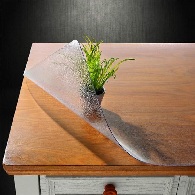 NECAUX Custom Multisize 1.5mm Thick Frosted PVC Table Cover Protector - 48 X 60 Inches 5 Foot Waterproof Large Wood Furniture Office Desk Protective Plastic Dining Coffee End Tabletop Pad