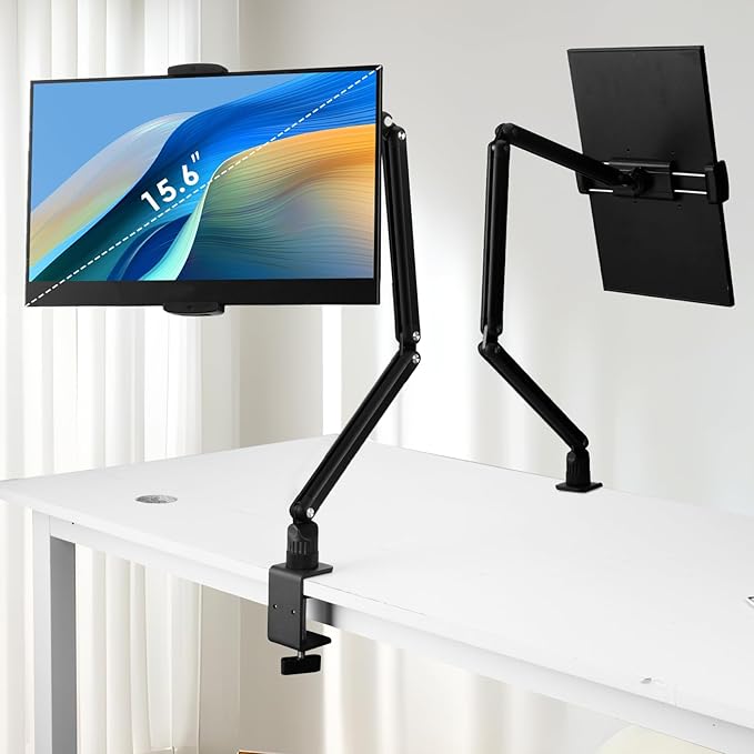 for ipad Tablet Stand Holder for Desk,Portable Monitor Stand Holder 15.6'' Max,for ipad Tablet Mount Arm with Upgraded Screws/360°Rotate Base,Fits for Kindle,Tabs 12.9'' Max(Not Over 2.65lb)