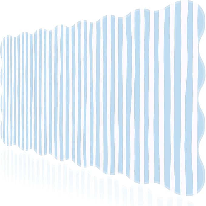 L-SPOUTTO Blue Striped Mouse Pad,Scalloped Desk Mat XXL Large Geometric Gaming Mousepad,35.4x15.7in Non-Slip Rubber Base Keyboard Pad Waterproof Desktop Mat for Laptop Computer Game Home Office