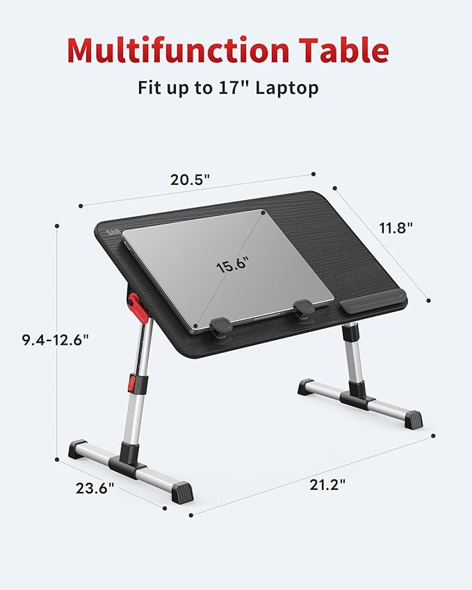 Laptop Desk Table, SAIJI Adjustable Laptop Stand, Portable Lap Desks with Foldable Legs, Notebook Standing Breakfast Tray Reading Desk for Sofa Couch Bed Floor (Black,Medium Size)