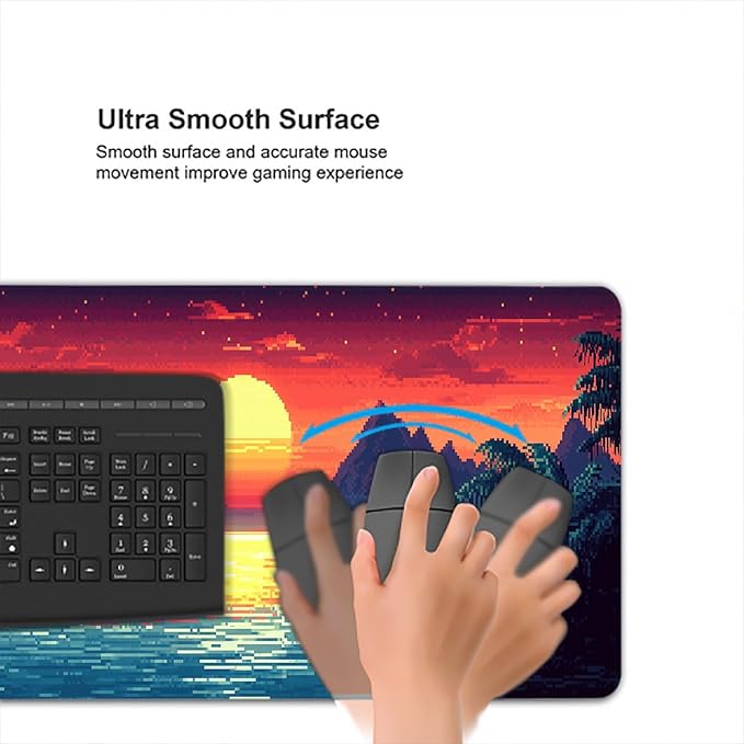 Pixel Art Desk Pad Mouse Pad Sunset Hawaiian Sea Mountains Mousepad XL Large Gaming Mouse Pad Laptop Keyboard Mat Desk Pad 31.5"x11.8" Office Computer Keyboard Laptop Home