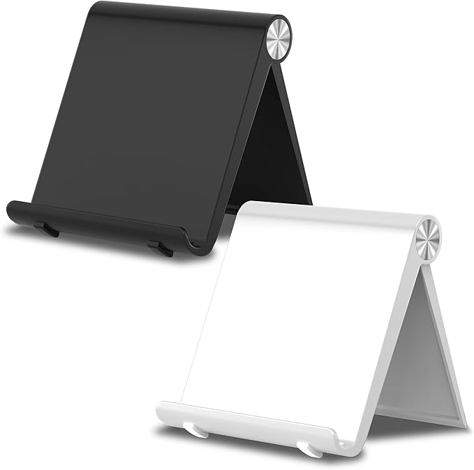 Cell Phone Foldable Stand for Desk, Portable Cell Phone Holder, Adjustable Tablet Dock, Office Desk Accessories for iPhone 17 16 15 14 13 Pro Max Air, Galaxy S25, S24, Black&White