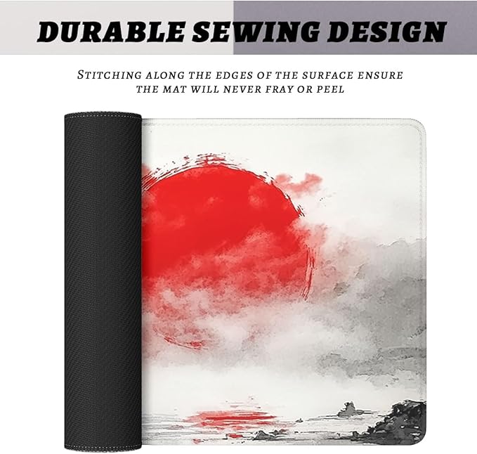 Japanese Samurai Mouse Pad Red Sun Landscape Mousepad XL Large Gaming Mouse Pad Laptop Keyboard Mat Desk Pad Office Computer Keyboard Laptop 31.5"x11.8"