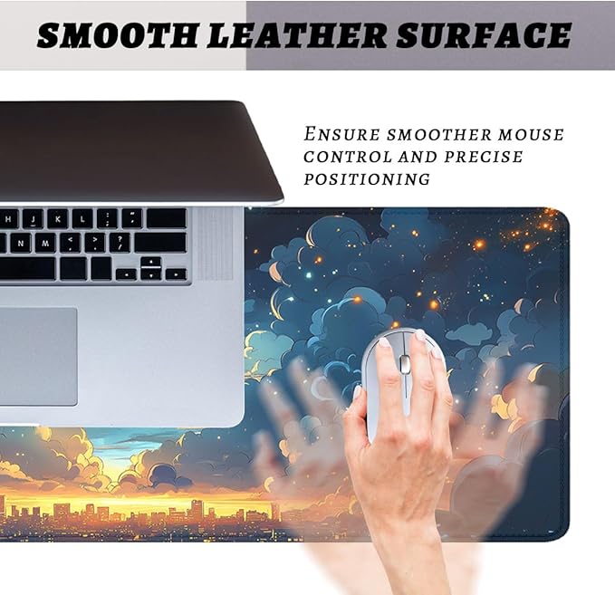 Clouds Sky Gaming Mouse Pad Cartoon Dreamy Night White Clouds Stars Large Gaming Mouse Mat with Stitched Edges,Non-Slip Waterproof Rubber Base Mous Mat 31.5x11.8 in