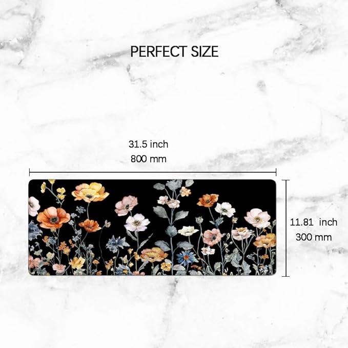 Gaming Mouse Pad Large Desk Mat Extended Keyboard Mouse Pad Mousepad with Non-Slip Base and Stitched Edge Mouse Mat Desk Pad Mouse Pads for Desk Home Office Gaming Cute Floral