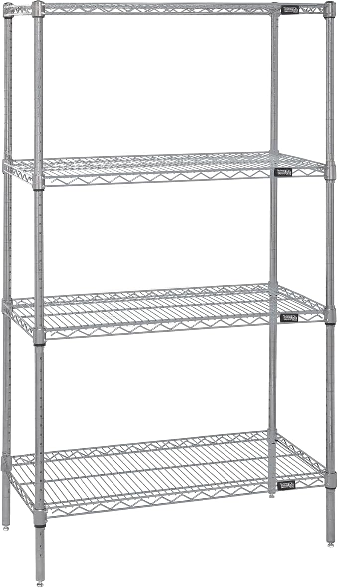 Quantum Storage Systems WR74-1872S Starter Kit for 74' High 4-Tier Wire Shelving Unit, Stainless Steel Finish, 18' Width x 72' Length x 74' Height
