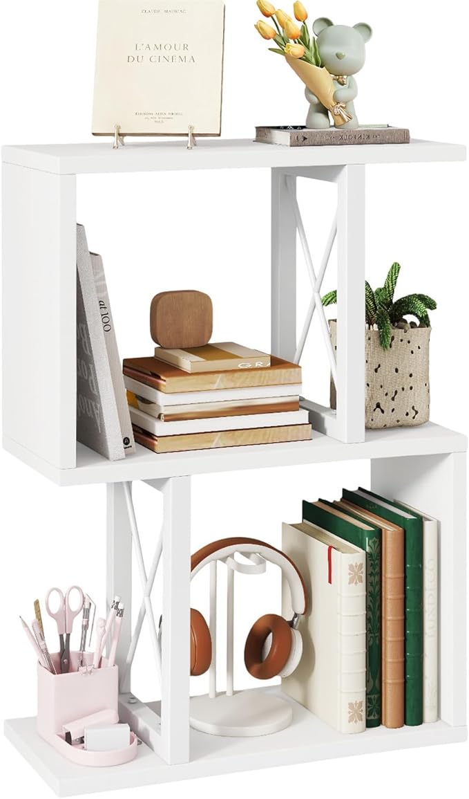IBUYKE Desktop Bookshelf, 3-Tier Table Bookcase Shelves Storage Organizer Hutch for Office/Dorm, Solid Ability Desk Shelve UTMZ011W