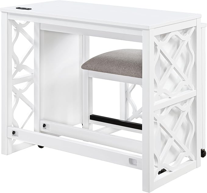 3-Piece Computer Gaming Desk Set with Rolling Desk and Stool, Home Office Corner Desks, Bedroom Craft Study Table, Adjustable Work Standing Desks for Home Office Furniture,White