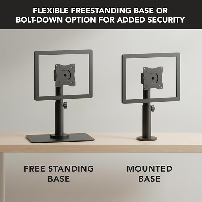 Mount-It! POS Monitor Stand, Adjustable Desktop VESA Mount for 13–32 Inch Screens, Height Adjustable Full Motion Swivel Tilt Rotation, Freestanding or Bolt-Down Base for Retail, Kiosks, Checkout