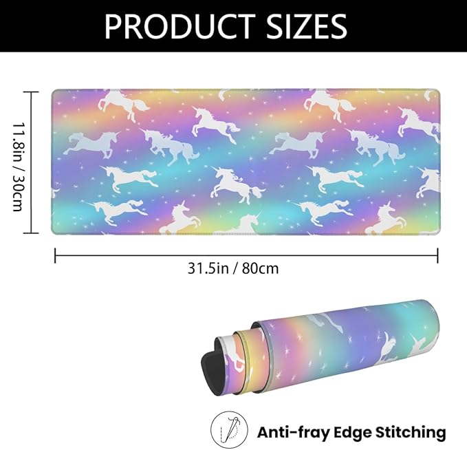 Large Mouse Pad Rainbow Galaxy Unicorn Non-Slip Rubber Long Gaming Desk Mat Big Computer Keyboard Mousepad Waterproof Protector Wristing Pad for Gaming Office Home Decorative 31.5 X 11.8 Inch